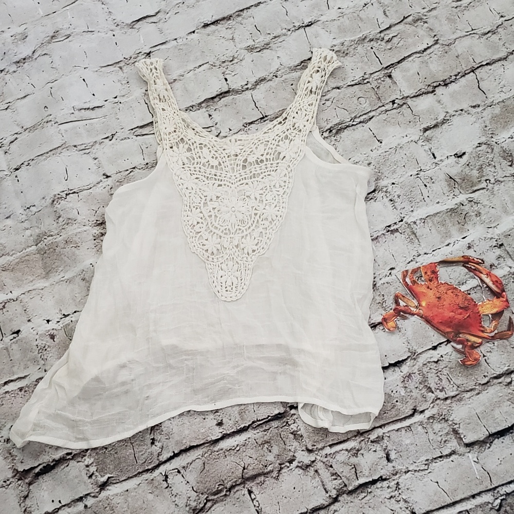 E & M Sheer Top with Crochet Straps and Chest